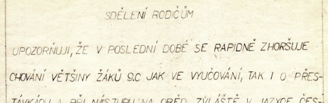 Sdělení rodičům.
